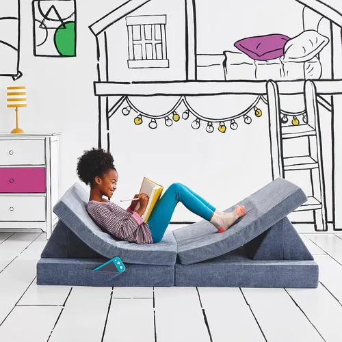 Yourigami Sofá de juegos para niños y niños pequeños, sofá plegable convertible, diseño modular de espuma duradera, laguna azul Azul (Blue Lagoon)