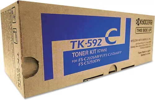 Kyocera Cartucho de tóner TK-592C 1T02KVCUS0 FS-C2026 C2126 C2526 C2626 C5250 M6026 6526 P6026 (cian) en embalaje al por menor