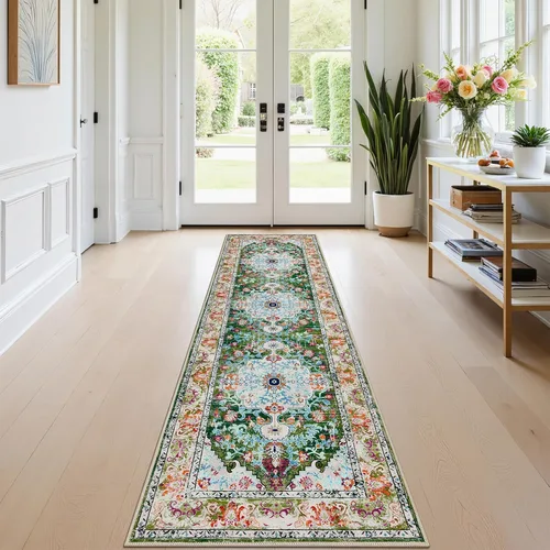 Miniatura 57 de U'Artlines Alfombra de Área Bohemia Lavable, 2x3 Pequeña Suave Antideslizante Vintage Felpudo para Puerta Frontal Interior Alfombra Verde