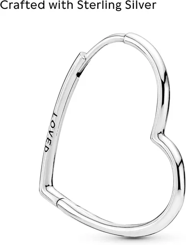 Miniatura 4 de PANDORA Aretes de aro con forma de corazón asimétrico, aretes clásicos para mujer, gran regalo para ella, hechos con plata de ley, con caja
