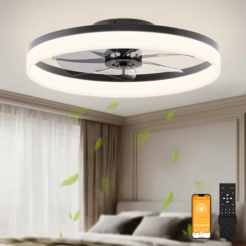 Miniatura 11 de VOLISUN Ventiladores de Techo de Perfil Bajo con Luces y Control Remoto, Ventilador de Techo Fandelier de Montaje Empotrado, 3000K-6500K Luz de Negro