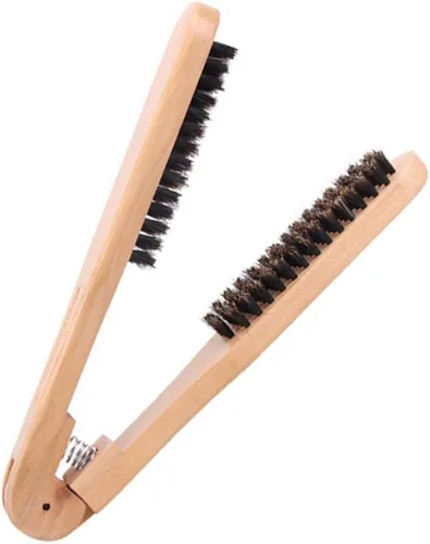 EXCEART Cepillo alisador de cabello de 8.66 pulgadas, peine de hierro plano de madera, diseño en forma de V, herramienta de peinado antiestático