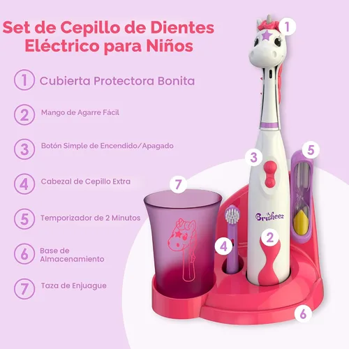 Miniatura 3 de Brusheez Juego de cepillos de dientes eléctricos para niños, seguro y eficaz para mayores de 3 años, probado y aprobado por los padres con cerdas