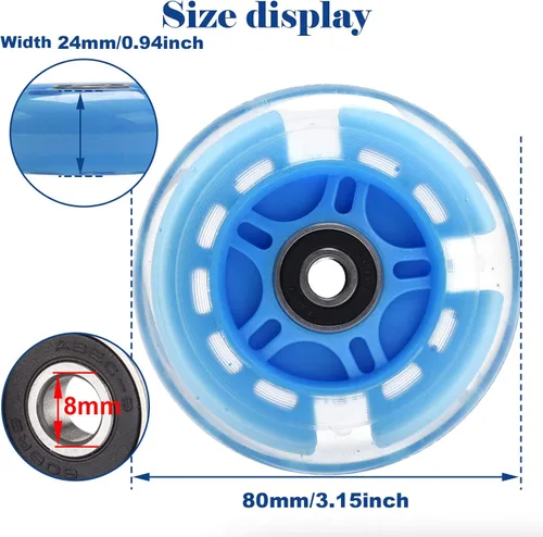 Miniatura 2 de 3.150 in x 0.945 in Rueda trasera Flash M8x43 44 45 46 1.850 in Juego de eje para plegable Micro Mini 2 3 4 ruedas niños Scooter Kickboard Azul