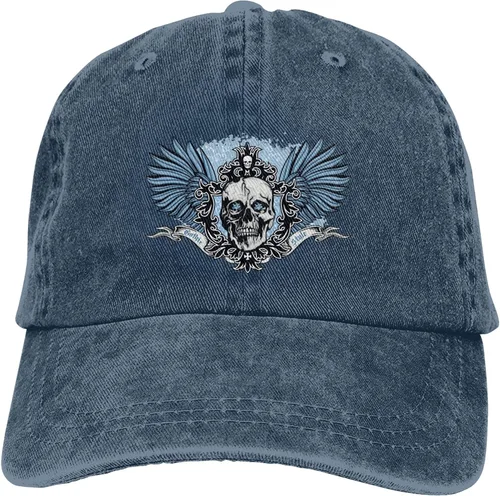 Miniatura 9 de Sombrero de vaquero de moda para hombre y mujer, ajustable para cuatro estaciones, gorra de béisbol del infierno con ángel, azul marino, Azul marino