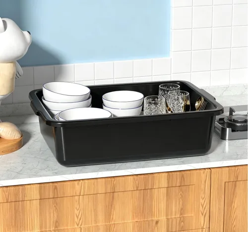 Miniatura 4 de Gainhope - Paquete de 4 cajas grandes de autobús comercial de 32 L, tinas de plástico, color negro