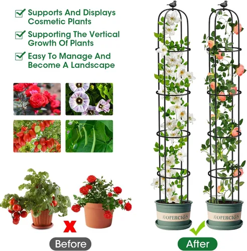 Miniatura 4 de Enrejado de obelisco de jardín de 6.2 pies para plantas trepadoras, tubo de metal inoxidable con revestimiento de plástico resistente, para jardín