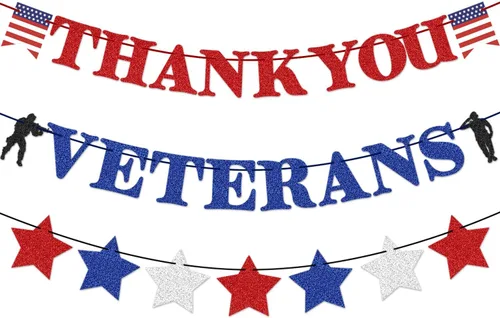 Decoraciones de fiesta del Día de los Veteranos, pancarta de agradecimiento a nuestros héroes, decoración con texto en inglés "We Are So Proud Of