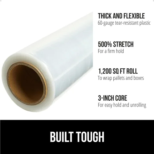 Miniatura 2 de GORILLA GRIP Film extensible 500% de plástico resistente, paquete de 2 rollos de envoltura retráctil de 1200 pies de 17 pulgadas, resistente a