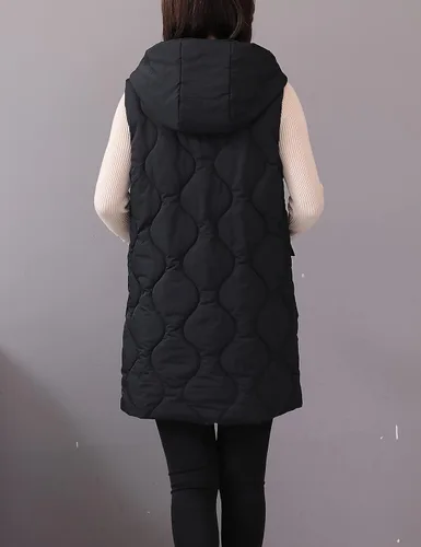 Miniatura 4 de HangNiFang Chaleco largo de invierno para mujer, con cremallera, acolchado, chaleco