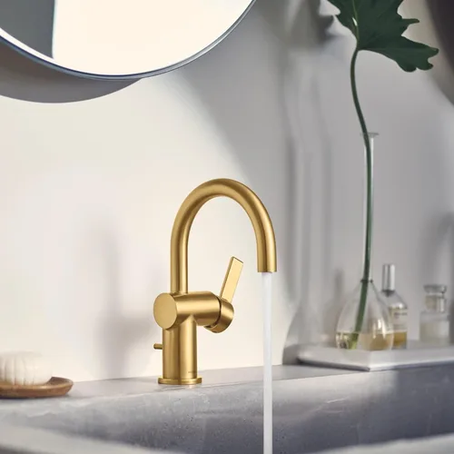 Miniatura 2 de Moen Cia 6221BG - Grifo de lavabo de baño con una sola manija con placa incluida, oro cepillado