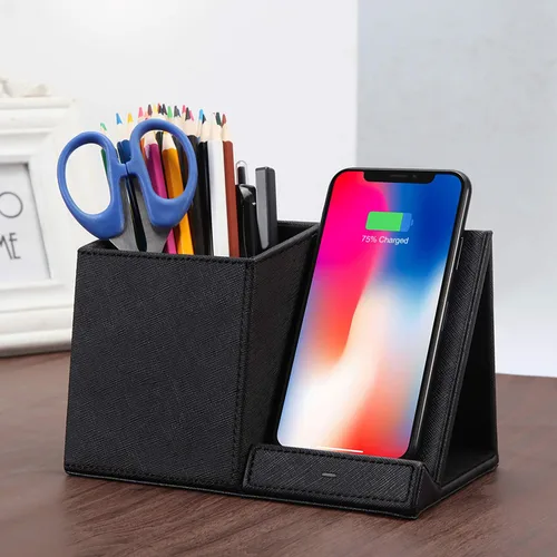 Miniatura 9 de COSOOS Cargador inalámbrico rápido con organizador de escritorio, cargador de teléfono de escritorio compatible con 15/15 Pro/15 Pro