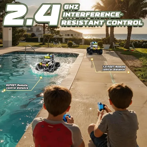 Miniatura 7 de Coche de control remoto, juguetes impermeables de camiones monstruos, autos RC anfibios 1:18, 2.4 GHz 4WD todo terreno, camión de juguete, juguetes