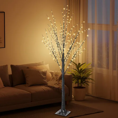 Miniatura 6 de Árbol iluminado con 400 luces LED de 5 pies, incluye luces parpadeantes, abedul LED con temporizador para exteriores, interiores, Pascua, Navidad