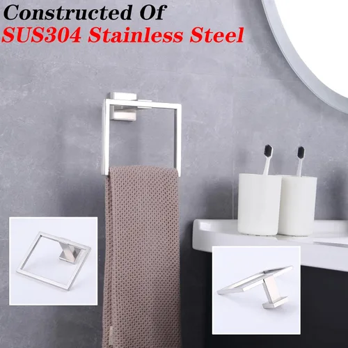 Miniatura 8 de GERZWY Moderno soporte de toalla negro SUS304 de acero inoxidable toallero anillo de toalla para baño Lavatorio montaje en pared