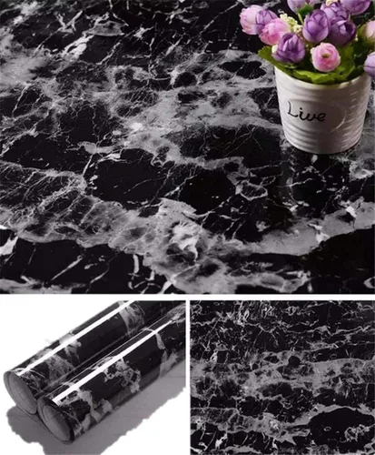 Miniatura 13 de Yancorp - Papel de contacto de mármol negro, papel pintado negro despegar y pegar, autoadhesivo, removible, envoltura de vinilo para encimera