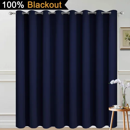 Miniatura 2 de Yakamok - Cortinas 100% opacas para puerta corrediza, con aislamiento térmico, ojales, cortina divisora de habitación, azul marino, 100 pulgadas