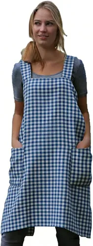 Miniatura 22 de Larmliss Delantal tipo pinafore cuadrado para mujer, para hornear, cocinar, jardinería, con espalda cruzada, mezcla de algodón/lino, con 2 bolsillos