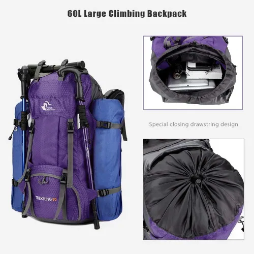 Miniatura 5 de Bseash Mochila impermeable de 60 L para senderismo y campamento con cubierta para lluvia, mochila grande para deportes al aire libre, mochila