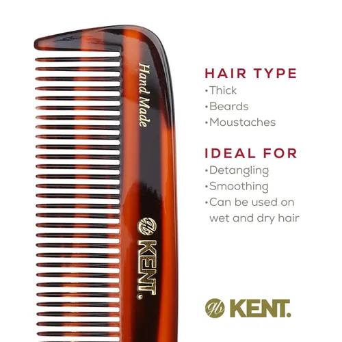 Miniatura 6 de Kent 12T Peine de cerdas anchas para desenredar hecho a mano - Peine de bolsillo para cabello grueso, rizado y ondulado, dientes grandes para peinar