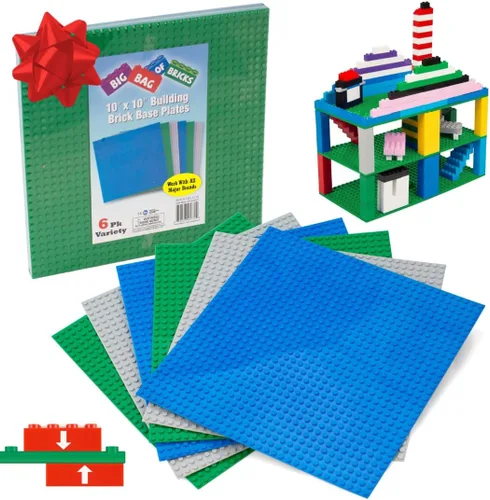 Miniatura 9 de Placas base clásicas para ladrillos de construcción – Juego de 6 placas de construcción grandes de 10 x 10 pulgadas (multicolores) – Conectividad