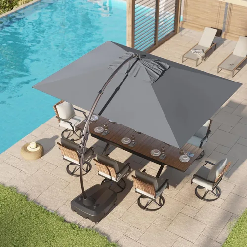 Grand patio Sombrilla voladiza rectangular de aluminio de 10 x 13 pies con base y cubierta para piscina y jardín (gris, 10 x 13 pies)
