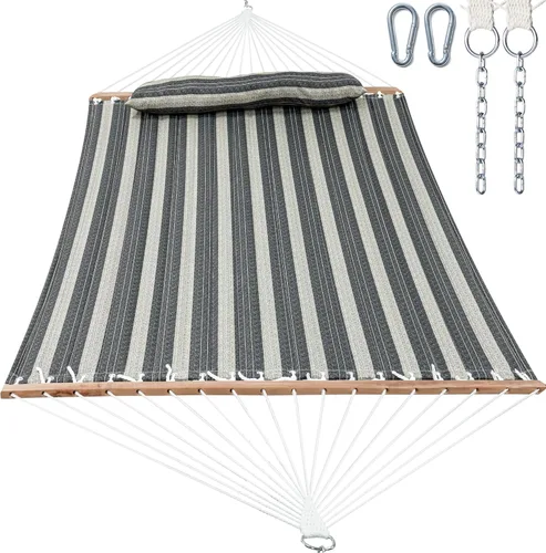 Miniatura 9 de GAFETE Hamaca de tela acolchada para 2 personas para exterior, hamacas dobles de 12 pies con barra separadora, almohada extraíble grande, bolsa
