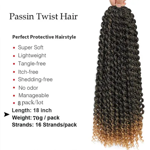 Miniatura 2 de 8 paquetes de cabello Passion Twist de 30 pulgadas, cabello ondulado de ganchillo para mujeres negras, trenzas de ganchillo largas bohemias (T1B27)