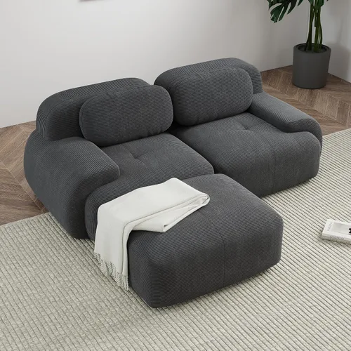 Miniatura 14 de Sofá modular sin hueso de 117 pulgadas, sofá modular en forma de L para sala de estar, sofá comprimido con asiento profundo, sofá nube de pana