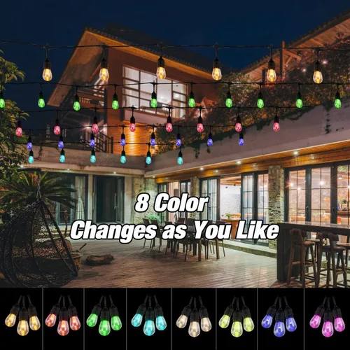Miniatura 4 de Auroraworld Guirnalda de luces RGB de 24 pies para exteriores, regulables, cambio de color, impermeable, luces LED para patio con control remoto, 12