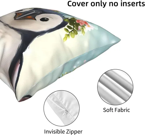Miniatura 5 de Funda de cojín cuadrada suave con estampado de pingüinos con estampado de flores, para decoración del hogar, sala de estar, cama, sofá automóvil, 18