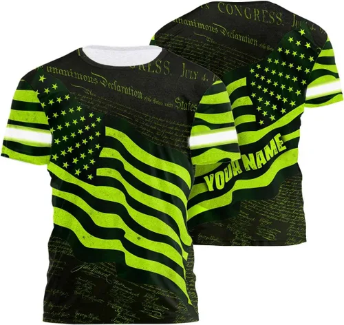 Miniatura 14 de Camisa de alta visibilidad para hombre, camisetas de seguridad reflectantes con la bandera de EE. UU., nombre personalizado para corredores