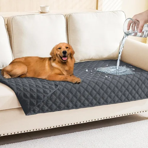 Miniatura 174 de Smiry Funda impermeable para cama de mascota, suave y lavable, para muebles, cama, sofá, reversible, a cuadros (30 x 53 pulgadas, color beige/beige)