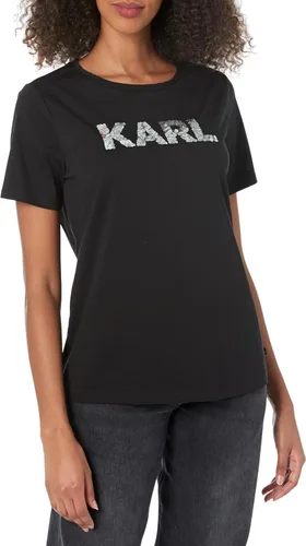 Karl Lagerfeld Paris Camiseta de manga corta con logotipo brillante para mujer
