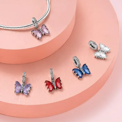 Miniatura 5 de Dijes de mariposa para pulseras, dijes colgantes de plata de ley 925 para pulseras y collares con circonitas cúbicas multicolor 5A, cumpleaños, día