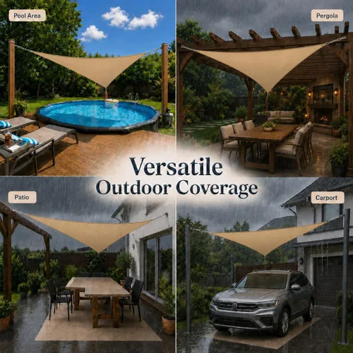 Miniatura 7 de ShadeMart Toldo impermeable triangular de 12 x 12 x 12 pies, color beige, toldo con 95% resistente a los rayos UV, para patio, terraza, balcón
