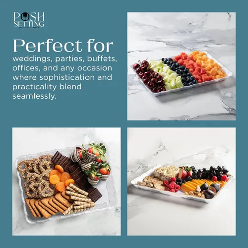 Miniatura 5 de Posh Setting - Bandejas doradas con purpurina para fiestas, platos de plástico de 9 x 13 pulgadas y bandejas de alimentos