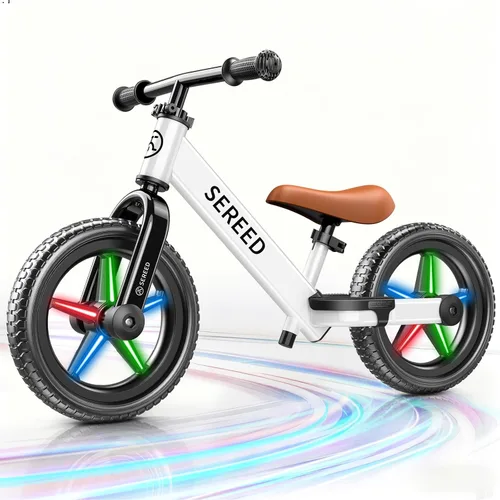 Miniatura 10 de SEREED Bicicleta de equilibrio para niños de 2 a 5 años, sin pedales, ajuste sin herramientas, placa personalizable con calcomanías, regalo para Rosa