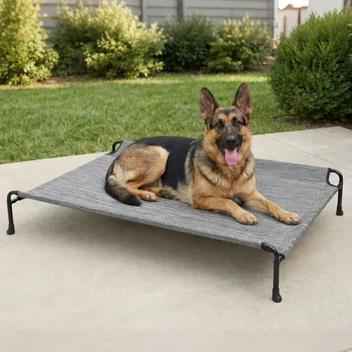 Miniatura 7 de Veehoo Cama para perros al aire libre, camas elevadas para perros grandes, cama elevada para perros con reposacabezas, cuna refrescante lavable