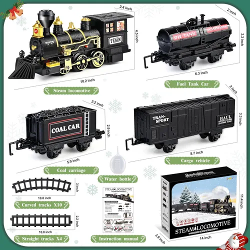 Miniatura 2 de Juego de tren para niños, juguete de tren con vapor, luz y sonidos, conjuntos de tren de Navidad para debajo del árbol, para niños y niñas de 3 4 5