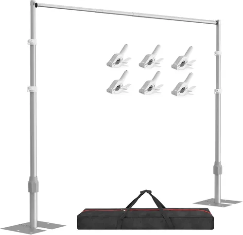 Miniatura 8 de EMART Soporte de fondo resistente de 10 x 10 pies, kit de fotografía de fondo para fotos de tuberías y cortinas, marco de metal ajustable con base
