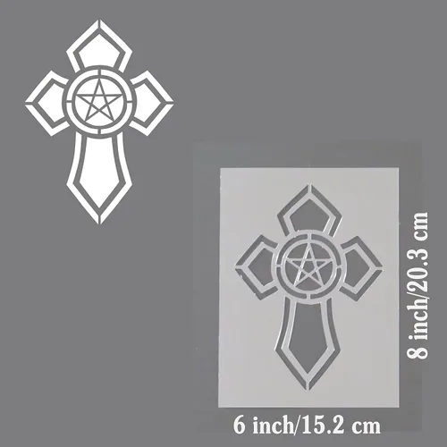 Miniatura 4 de Cruz gótica con centro de estrella de pentagrama, plantilla reutilizable para manualidades (pequeña 6 x 8 pulgadas