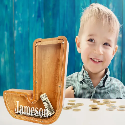 Miniatura 3 de Alcancia personalizada grande de madera con letras, alcancía para monedas, alcancía personalizada con nombre, puede ser utilizada como regalo de J
