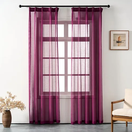Miniatura 17 de Cortinas plisadas negras traslúcidas de 84 pulgadas de largo, 2 paneles para dormitorio, lino texturizado, ganchos transparentes para pista