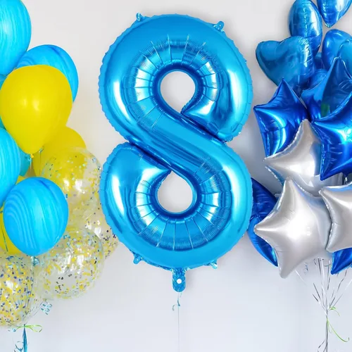 Miniatura 2 de Globo azul con número 8 de 40 pulgadas, globos grandes de helio de lámina con número, globos gigantes de Mylar número 8 para suministros