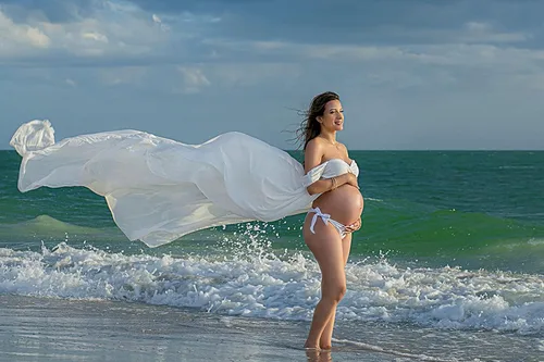 Miniatura 6 de ZIUMUDY Vestido de maternidad para sesión de fotos, fotografía, largo de gasa, vestido de maternidad transparente