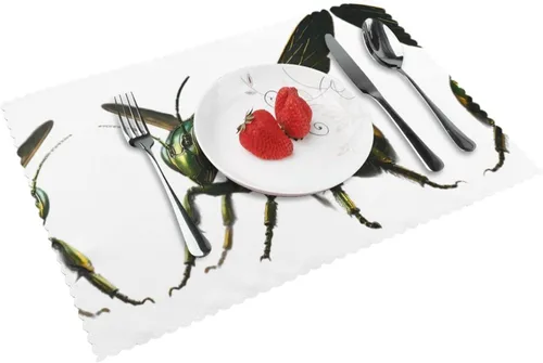 Miniatura 11 de Rectangular Placemats Set of 4, Heat Resistant Litchi Printed Kitchen Dining Table Mats