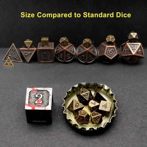 Miniatura 5 de Juego de Dados Haxtec Mini: Pequeño Juego de Dados Metálicos DND con Estuche para Dados Portátil Juego de Dados Metálicos Antiguos de Bronce