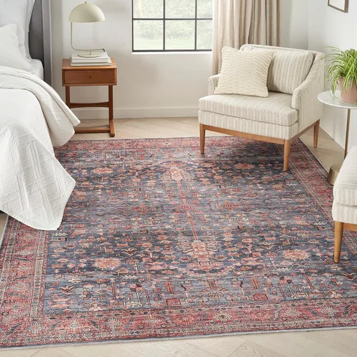 Miniatura 8 de Nourison Brilliance - Alfombra de 2 x 6 pies, lavable a máquina, tradicional vintage, azul marino/ladrillo, fácil de limpiar, no se desprende