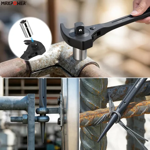 Miniatura 6 de MAXPOWER Llave de trinquete de andamio de accionamiento de 1/2" y 3/4", llave de podger con martillo de garra, palanca de palanca, barra de palanca
